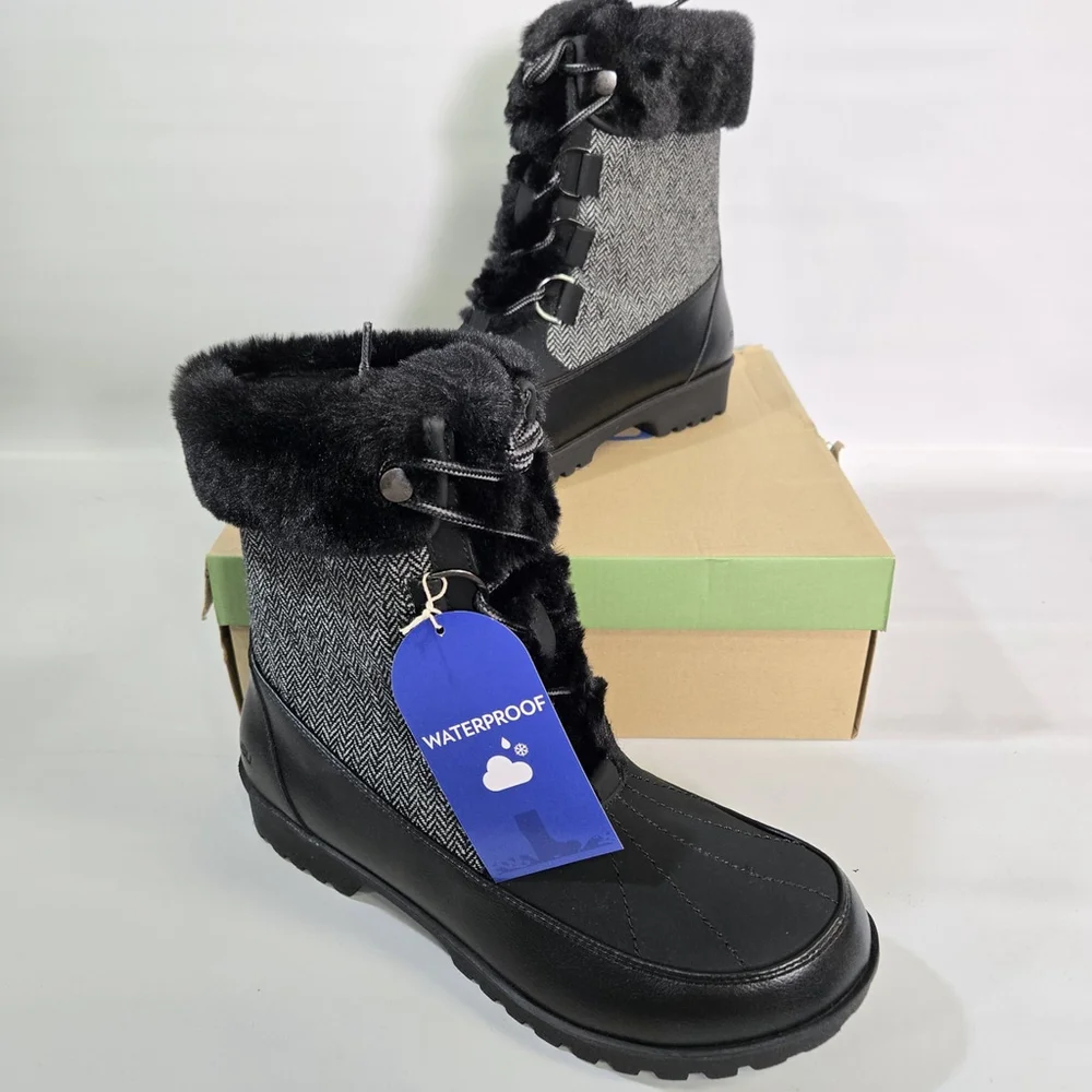 JBU Jambu Northgate Waterproof Winter Boots Black 10 Faux Fur Traction Comfort